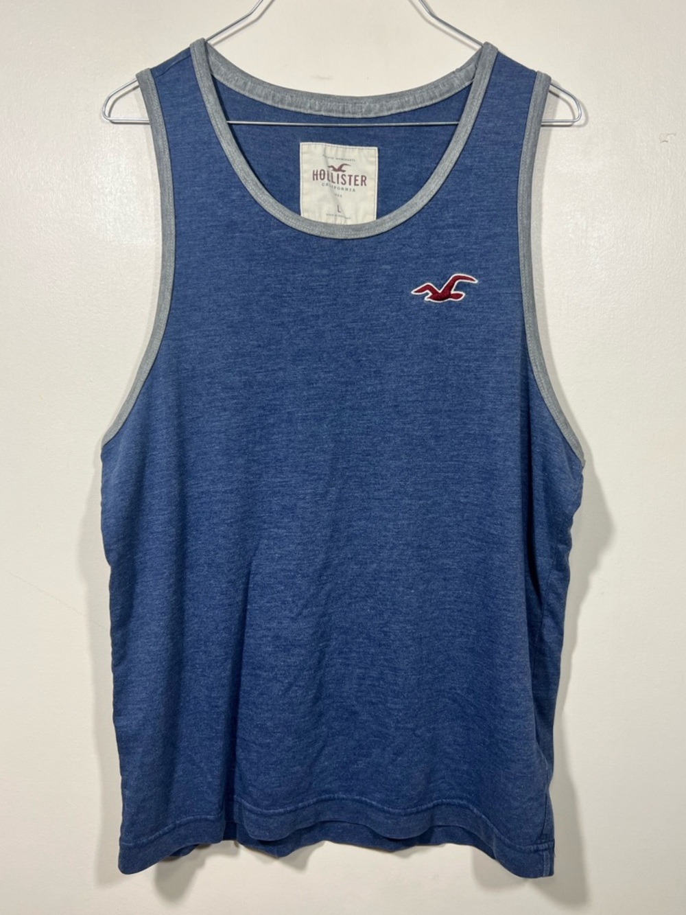 Y2K Vintage Hollister Mens Tank Top L Denim Blue/ Grey Muscle Preppy Gym Logo
